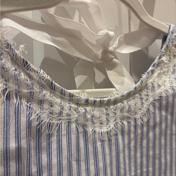 Zara Blue and White Striped Blouse with Lace Detail - Picture 5 of 7